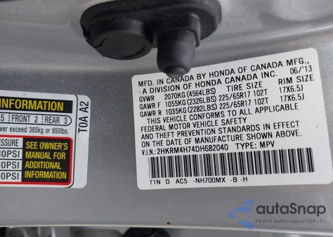 2013 Honda Cr-V Ex-L из США, поврежденный, VIN 2HKRM4H74DH682040